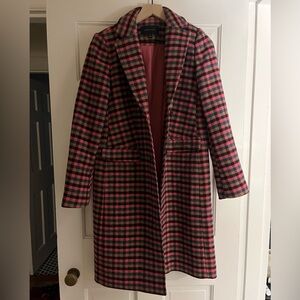 Ann Taylor Pink Plaid Long jacket - XS